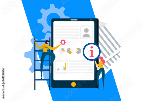 Customer relationship management concept background. Customer and company interaction approach. Vector illustration for landing webpage.