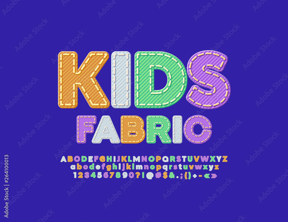 Fototapeta Vector Kids Fabric denim Alphabet. Jeans Letters, Numbers and Symbols. Colorful trendy Font