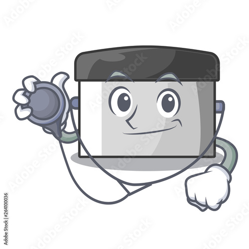 Doctor character pastry scraper in wooden cupboard