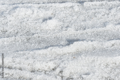 Early spring snow texture close up. Abstract natural background