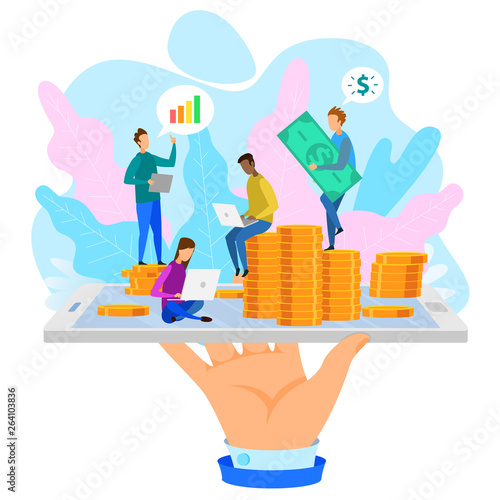 Hand with Phone Coin Cartoon People Developer Team