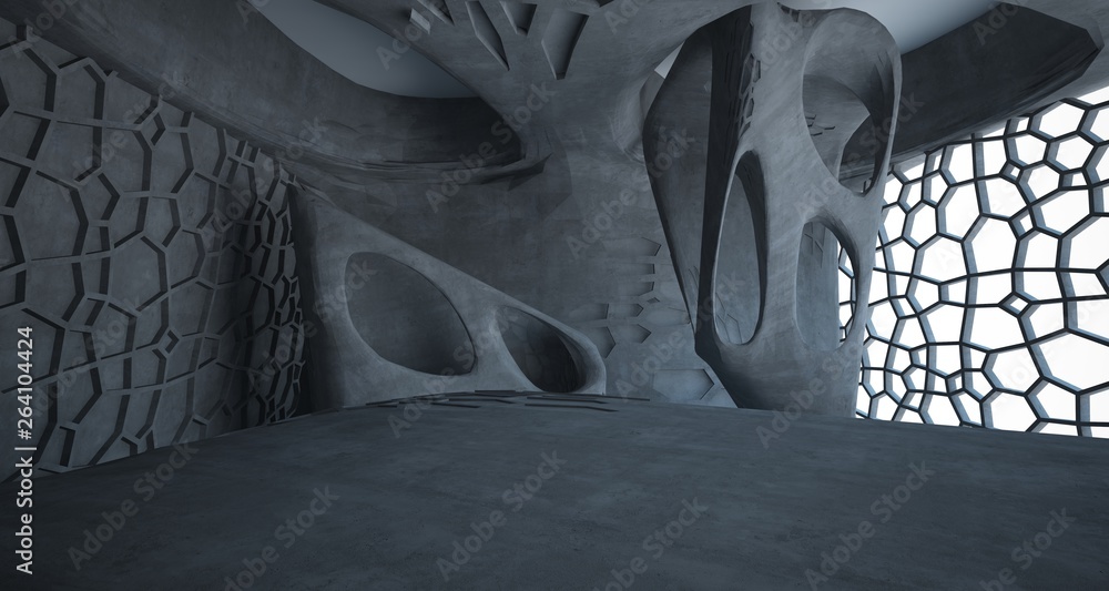 Abstract white and concrete interior. 3D illustration and rendering. Abstract white and concrete interior. 3D illustration and rendering.