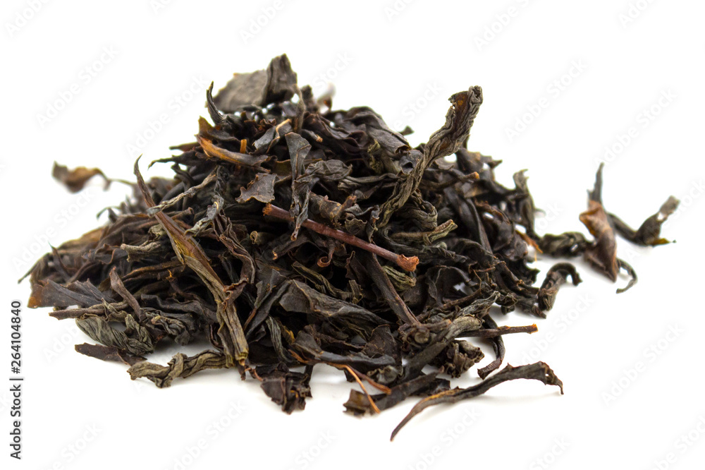black tea, large leaf on a white background black tea, large leaf on a white background