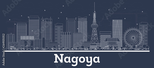 Outline Nagoya Japan City Skyline with White Buildings. photo