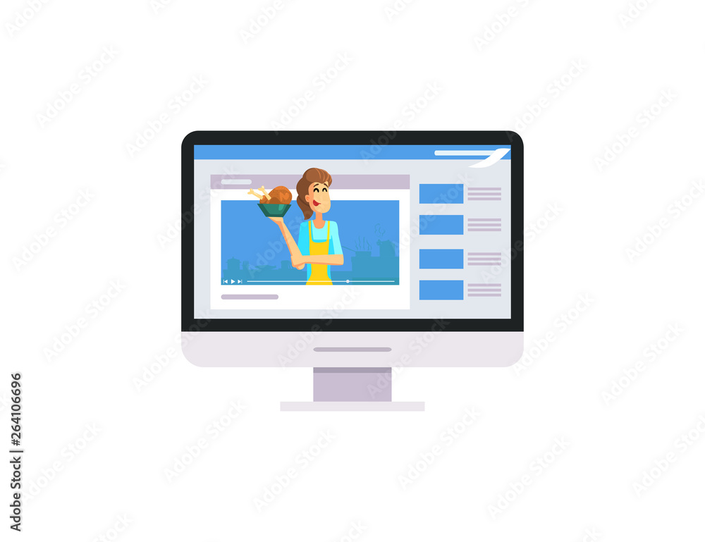 Professional Female Chef Holding Dish, Food Blogging, Video Blogger Character Streaming Video in His Channel Vector Illustration Professional Female Chef Holding Dish, Food Blogging, Video Blogger Character Streaming Video in His Channel Vector Illustration