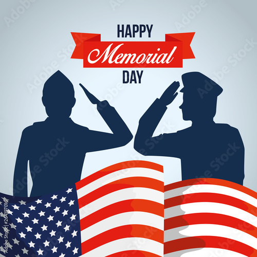 patriotic soldiers with usa flag and ribbon
