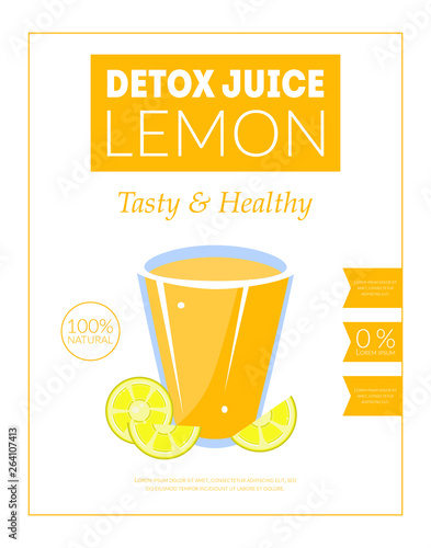 Lemon Detox Juice Banner Template, Tasty and Healthy Drink Packaging, Label, Branding, Identity Vector Illustration