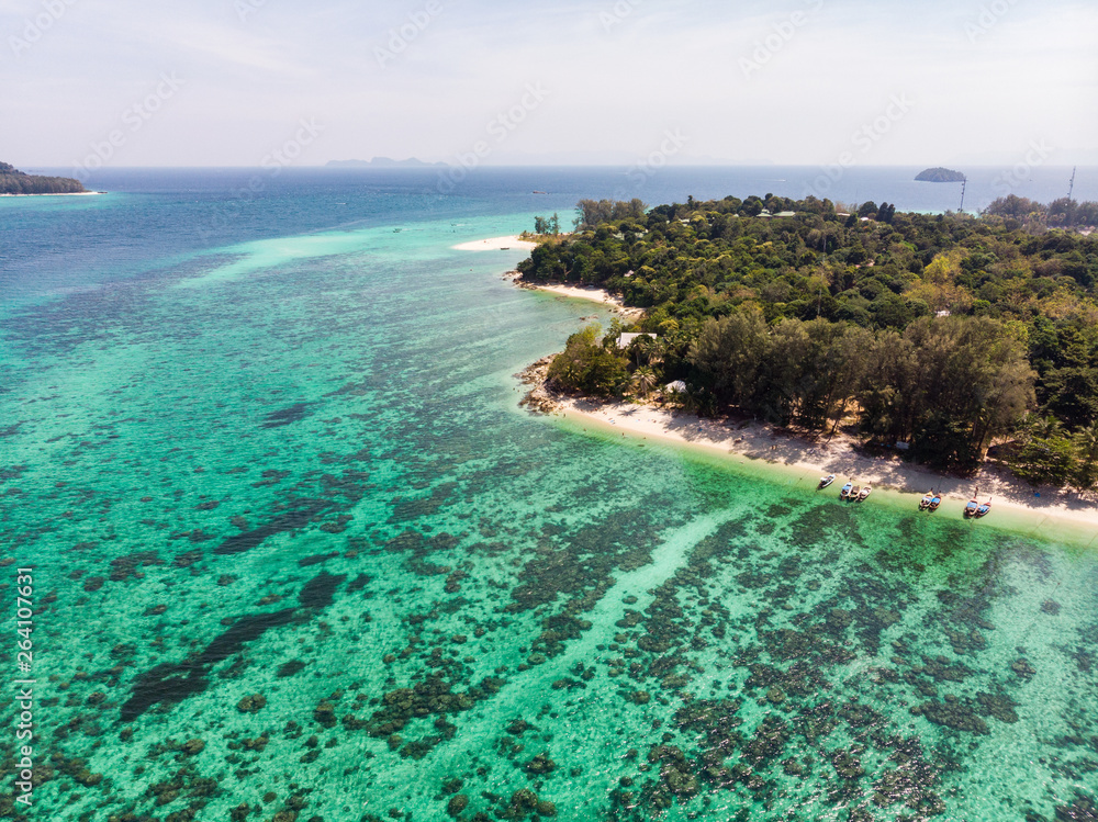 View of coral reef in emerald sea at lipe island