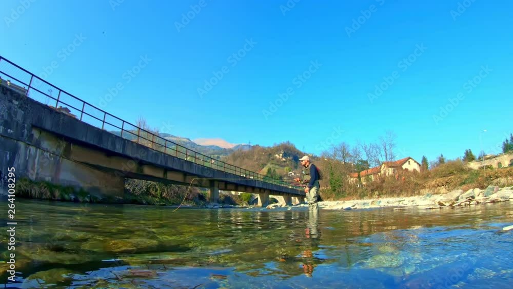 Fishing in calm water stream Fishing in calm water stream