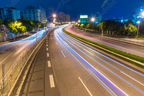 The cars on the highway light trails in Shanghai, China