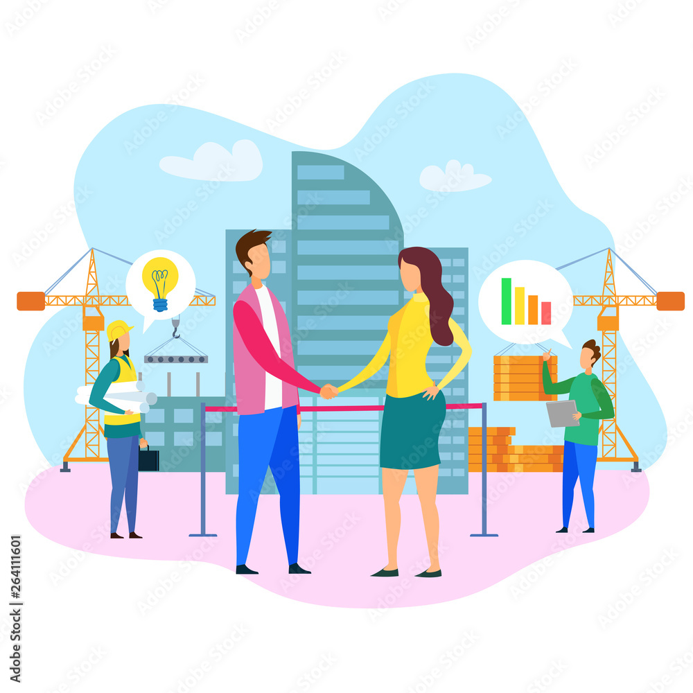 Man Woman Handshake Female Engineer in Helmet Man Woman Handshake Female Engineer in Helmet