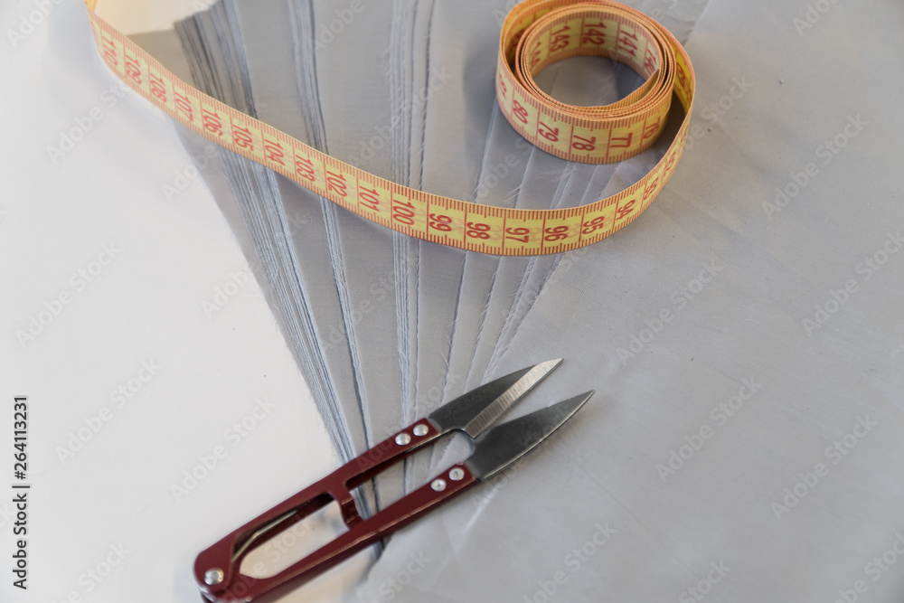 Obraz premium fabric scissors cm. sewing shop. tailoring