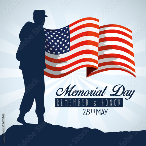 usa flag with patriotic soldier and ribbon