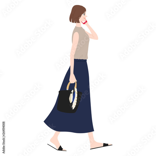 女性のイラスト 電話をしながら歩いている女性 Stock Vector Adobe Stock 女性のイラスト 電話をしながら歩いている女性 Stock Vector Adobe Stock