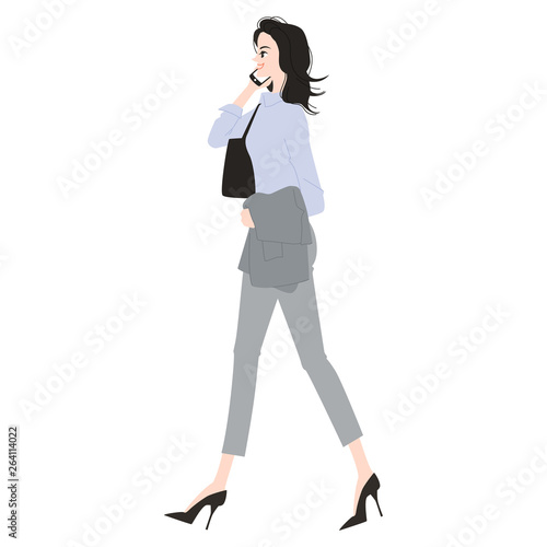 女性のイラスト。元気に働くビジネスウーマン。