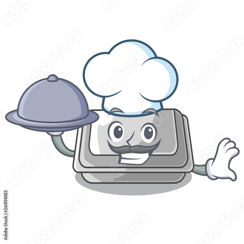 Chef with food plastic box in the cartoon table
