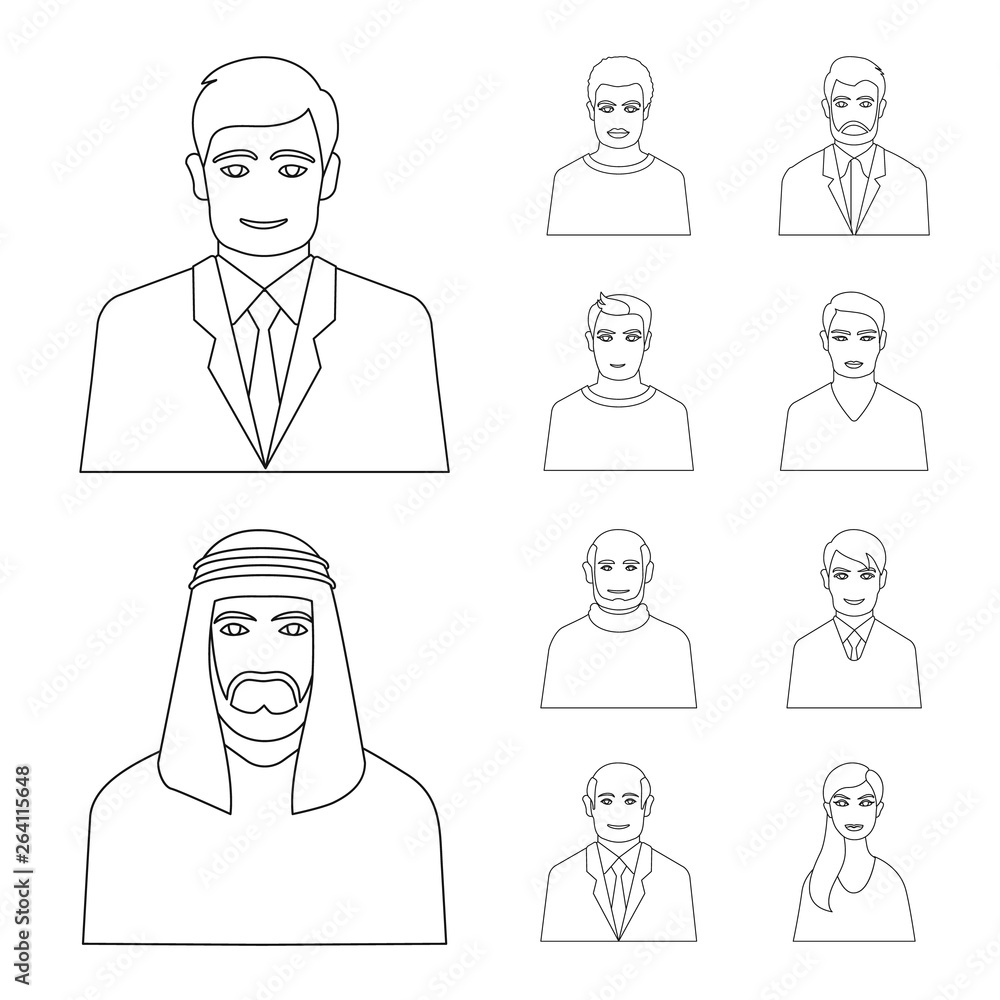 Vector illustration of character and avatar icon. Collection of character and person stock symbol for web. Vector illustration of character and avatar icon. Collection of character and person stock symbol for web.