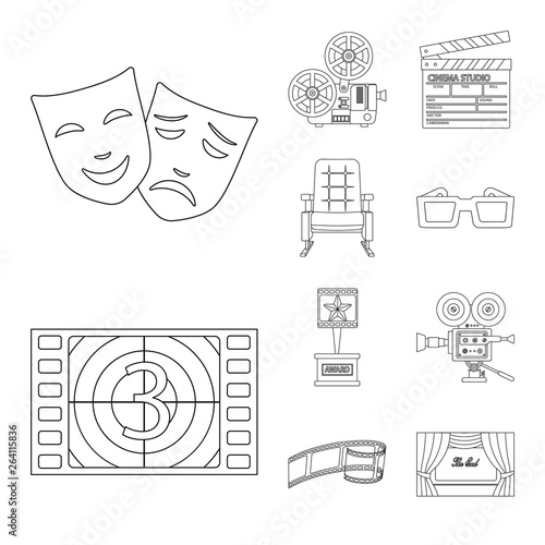 Vector illustration of cinematography and studio symbol. Set of cinematography and entertainment stock symbol for web.
