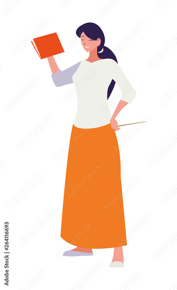 female teacher with textbook character female teacher with textbook character