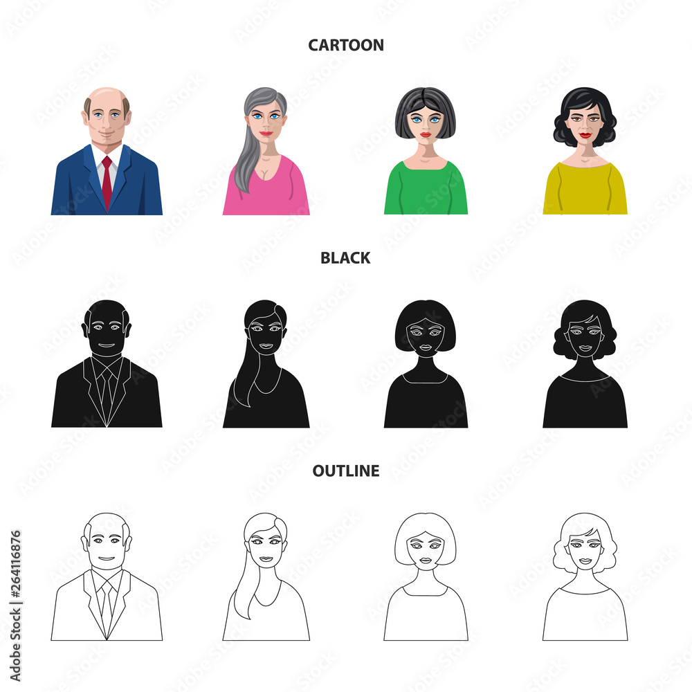 Vector design of hairstyle and profession symbol. Set of hairstyle and character stock symbol for web. Vector design of hairstyle and profession symbol. Set of hairstyle and character stock symbol for web.