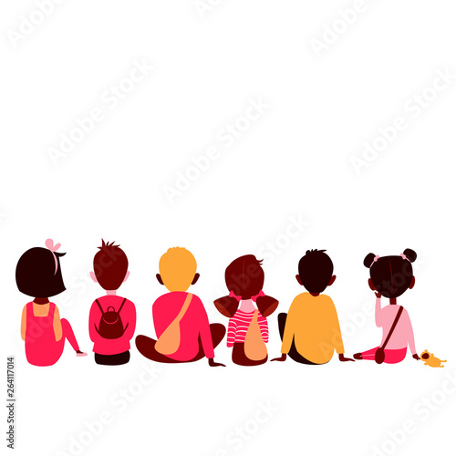 children of different races sit back. vector image of children in different poses