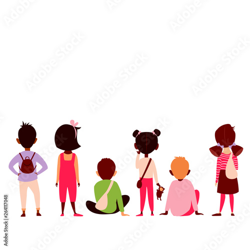 children sit back. children of different races. vector images of children in different poses