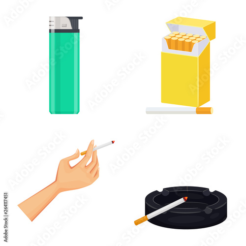 Vector design of cigarette and tobacco icon. Collection of cigarette and nicotine vector icon for stock.