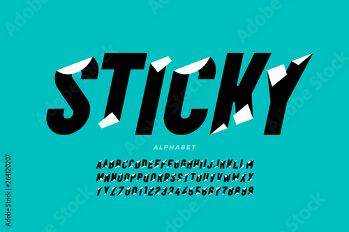 Sticker style font design, alphabet letters and numbers