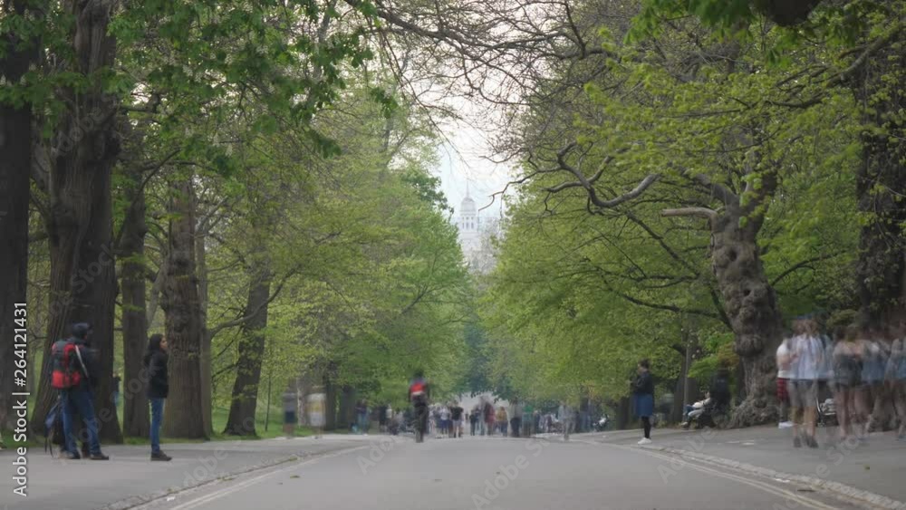 Time lapse. Crowds of busy people walking on the road of a park. Time lapse. Crowds of busy people walking on the road of a park.