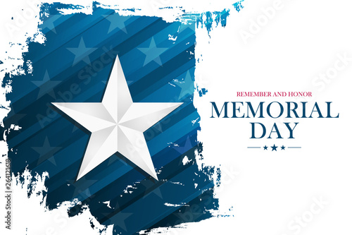 United States Memorial Day celebrate banner with silver star on brush stroke background. USA national holiday vector illustration.