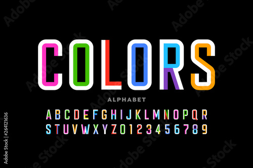 Modern style colorful font design, alphabet letters and numbers