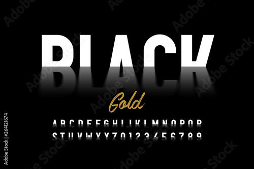 Black gold style font, crude oil alphabet letters and numbers