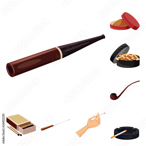 Vector design of cigarette and tobacco sign. Set of cigarette and nicotine stock vector illustration.