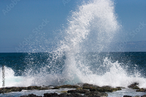 Fototapeta Naklejka Na Ścianę i Meble -  Waves crashing against the rocks. Galapagos Islands. Landscape. Ecuador. Pacific Ocean. South America.
