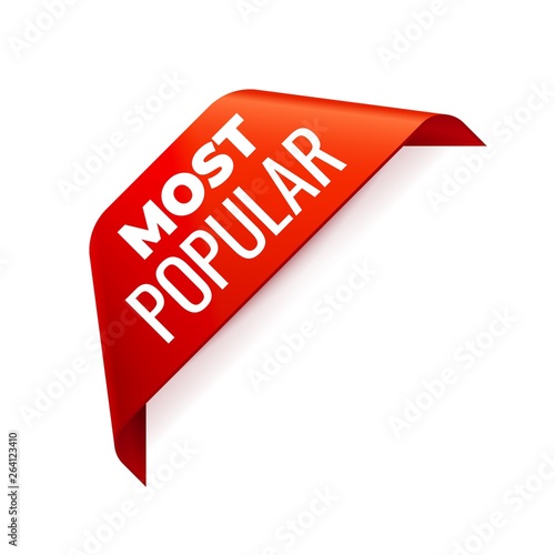 Red Vector Banner Ribbon on white background, corner ribbon.