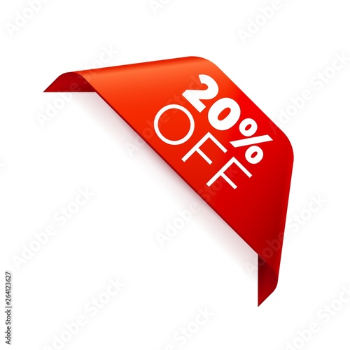 Red Vector Banner Ribbon on white background, corner ribbon.