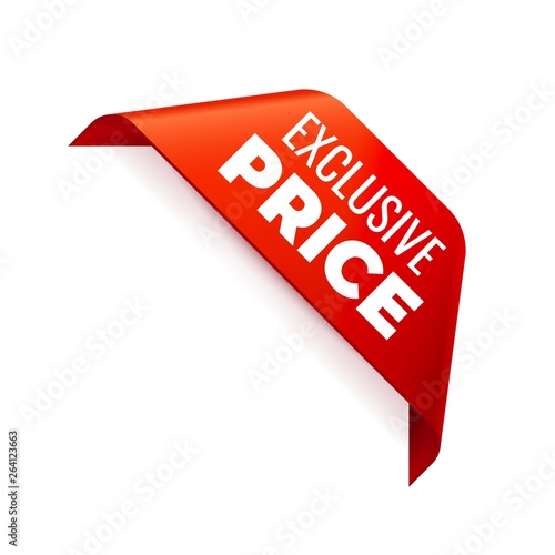 Red Vector Banner Ribbon on white background, corner ribbon.