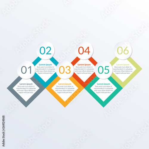 6 steps, options or levels info graphic template. Modern Timeline Infographic for business process, progress, presentation, workflow layout, banner, web design. Vector illustration.