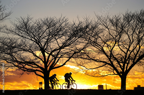 夕日とサイクリング