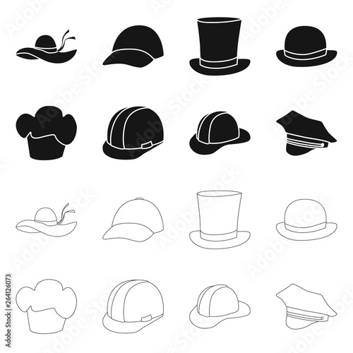 Vector illustration of clothing and cap icon. Collection of clothing and beret stock symbol for web.