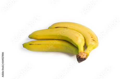 Three bananas on white isolated background