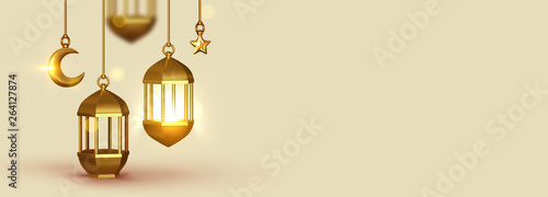 Beige Background 3d design is Arabian vintage decorative hanging lamp are on fire