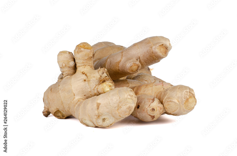 Fresh Ginger roots isolated on white background.