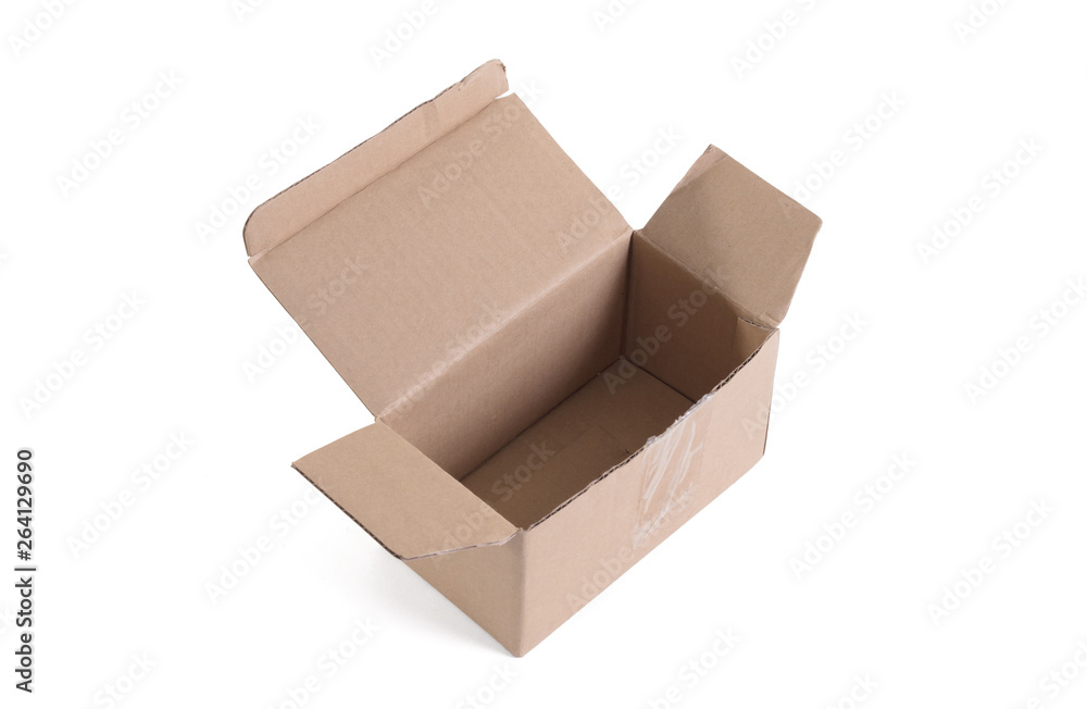 Cardboard box with flip open lid, lid open Cardboard box with flip open lid, lid open