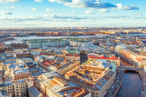 Moika River in St. Petersburg, view of Hermitage Palace Square, Peter and Paul Fortress.
