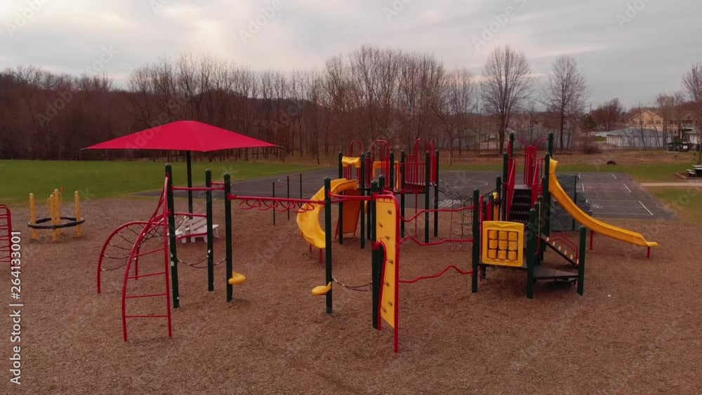 Aerial view of an empty playground after all the kids leave after school Aerial view of an empty playground after all the kids leave after school