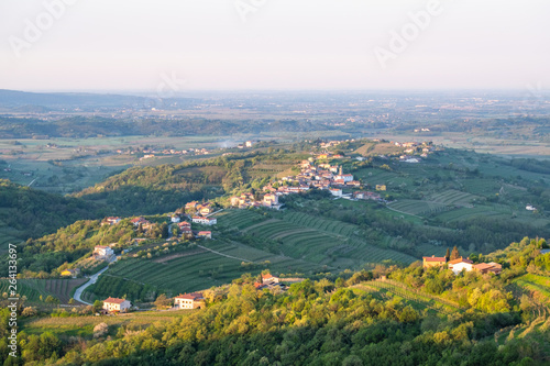 Village Kozana between vineyards in wine region Brda in Slovenia