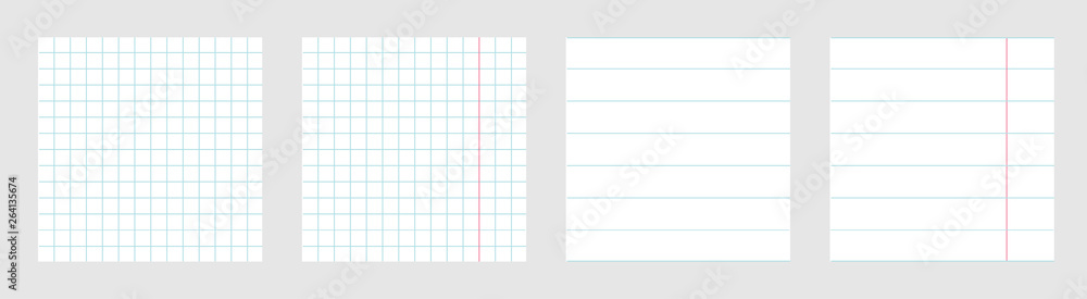 Notebook paper texture cell lined template with red pink line set. Squared blank sheet of copybook background. Flat design. White background. Isolated. Notebook paper texture cell lined template with red pink line set. Squared blank sheet of copybook background. Flat design. White background. Isolated.