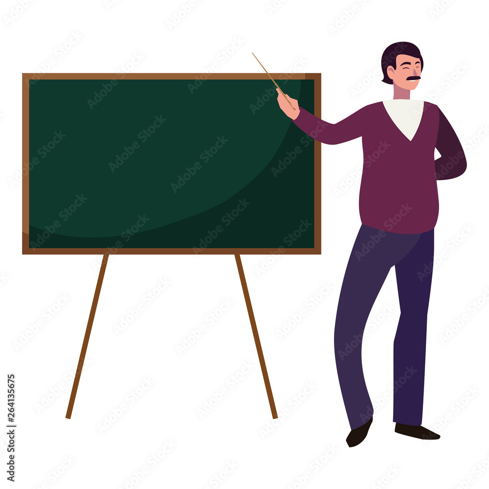 teacher male with chalkboard character teacher male with chalkboard character