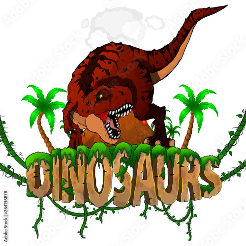 Logo  Dinosaurs World with Tyrannosaurus. Vector illustration.